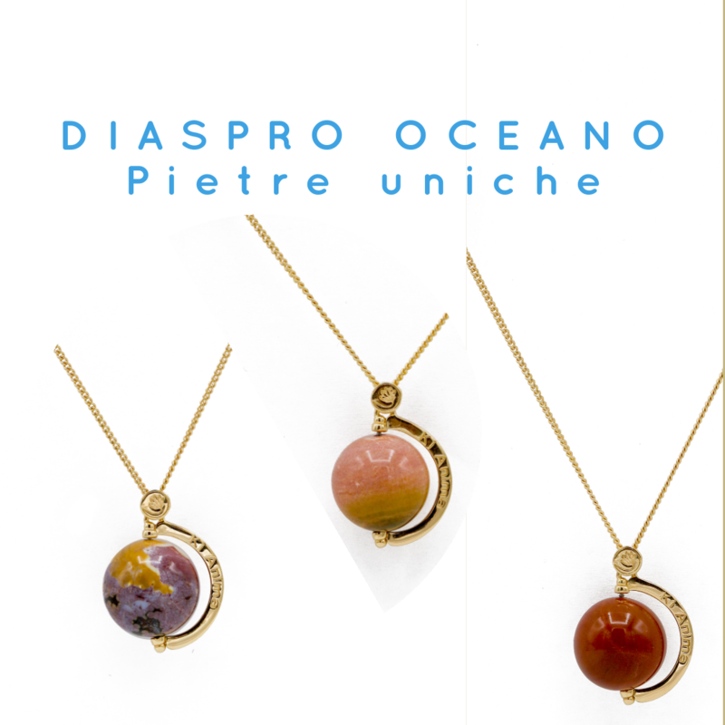 Collana Giragemma &quot;indosso facile&quot; con Diaspro Oceano 16mm