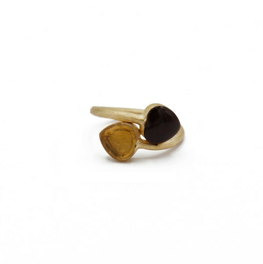 Anello CUORINMANO 8X8 placcato oro con Quarzo Fumè ct 1,37 e Granato Almandino ct 2,17
