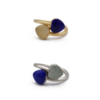 Anello CUORINMANO 8X8 con Acquamarina Milky ct 1,49 e Lapislazzuli ct 1,60