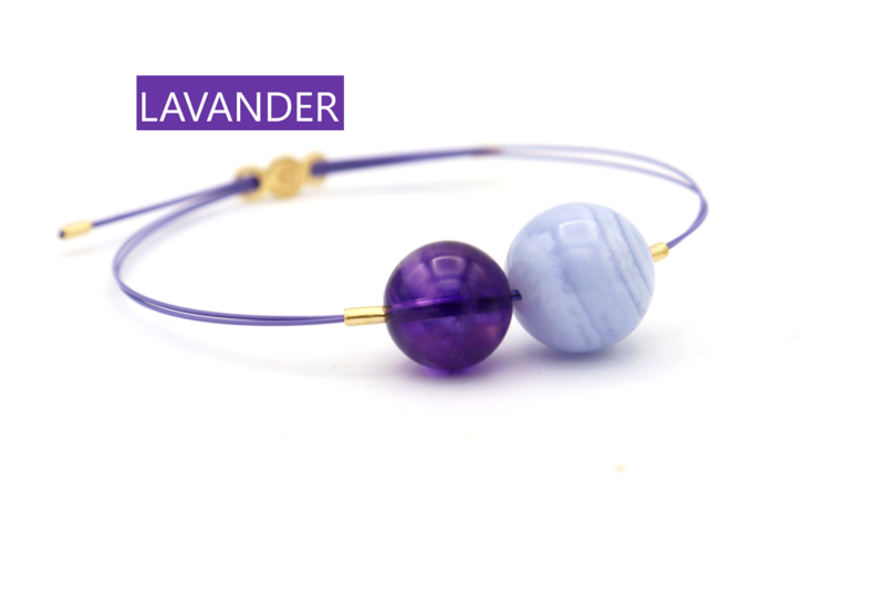 Bracciale Vivi Mix con CAVETTI COLORATI Ametista 12mm e Calcedonio 14mm