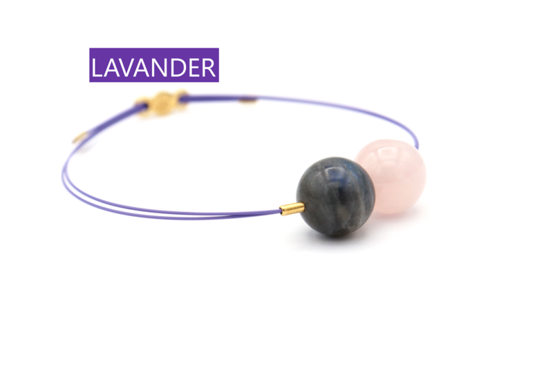 Bracciale Vivi Mix con CAVETTI COLORATI Labradorite e QuarzoRosa12mm