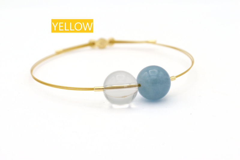Bracciale Vivi Mix con CAVETTI COLORATI Acquamarina Azzurra e Cristallo di Rocca Lucido 12mm