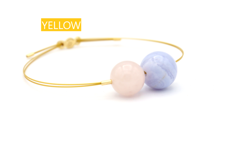 Bracciale Vivi Mix con CAVETTI COLORATI QuarzoRosa 12mm e Calcedonio 14mm