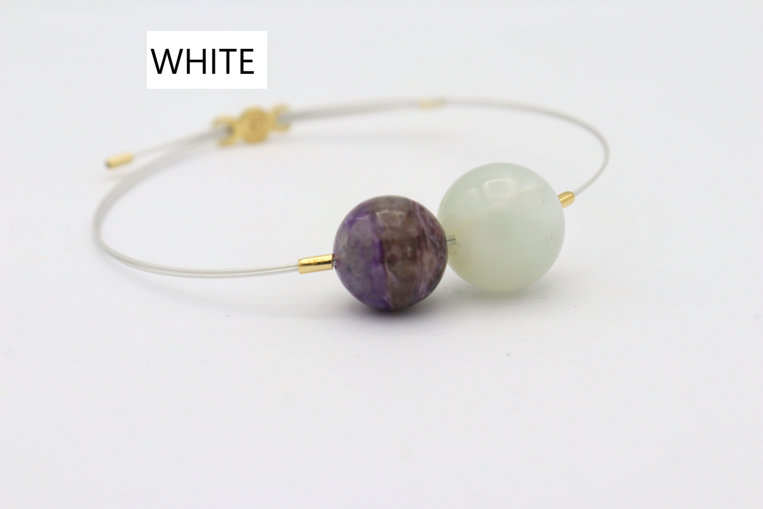 Bracciale Vivi Mix con CAVETTI COLORATI Pietra diLuna14mm e Charoite12mm