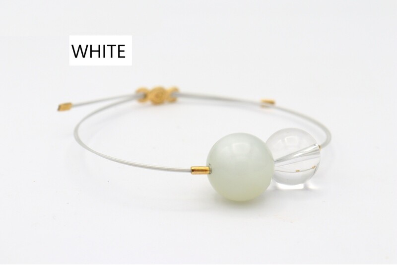 Bracciale Vivi Mix con CAVETTI COLORATI Pietra diLuna14mm e Cristallo di Rocca Lucido 12mm