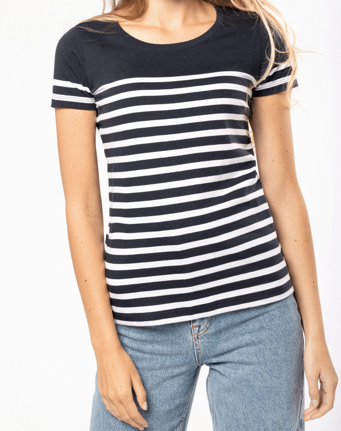 Tee-shirt marin col rond femme 100% coton Bio