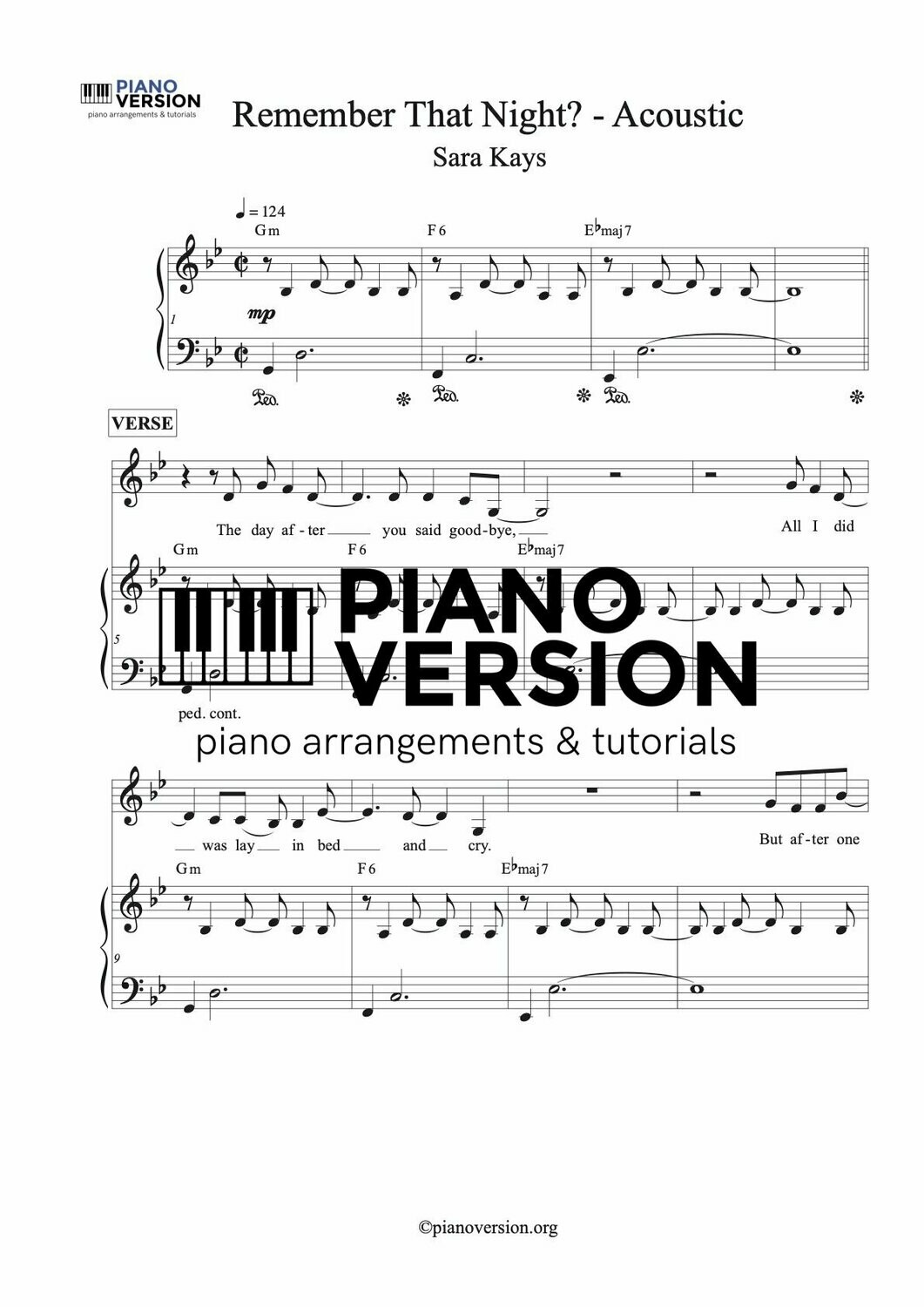 REMEMBER THAT NIGHT ACOUSTIC by Sara Kays Piano Sheet Music