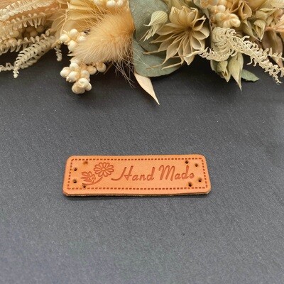 Kunstleder Label Hand Made Flower 4 × 1,5 cm