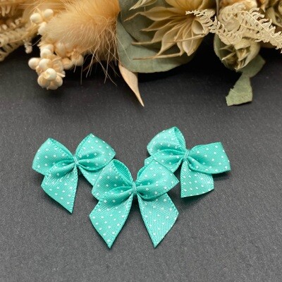 Mini Satin Schleife 24 × 24 mm Tiffany mit weißen Punkten Mini Satin Schleife 24 × 24 mm Tiffany mit weißen Punkten