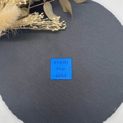 Kunstleder Label FRECH FREI WILD 3 x 3 cm Kunstleder Label FRECH FREI WILD 3 x 3 cm