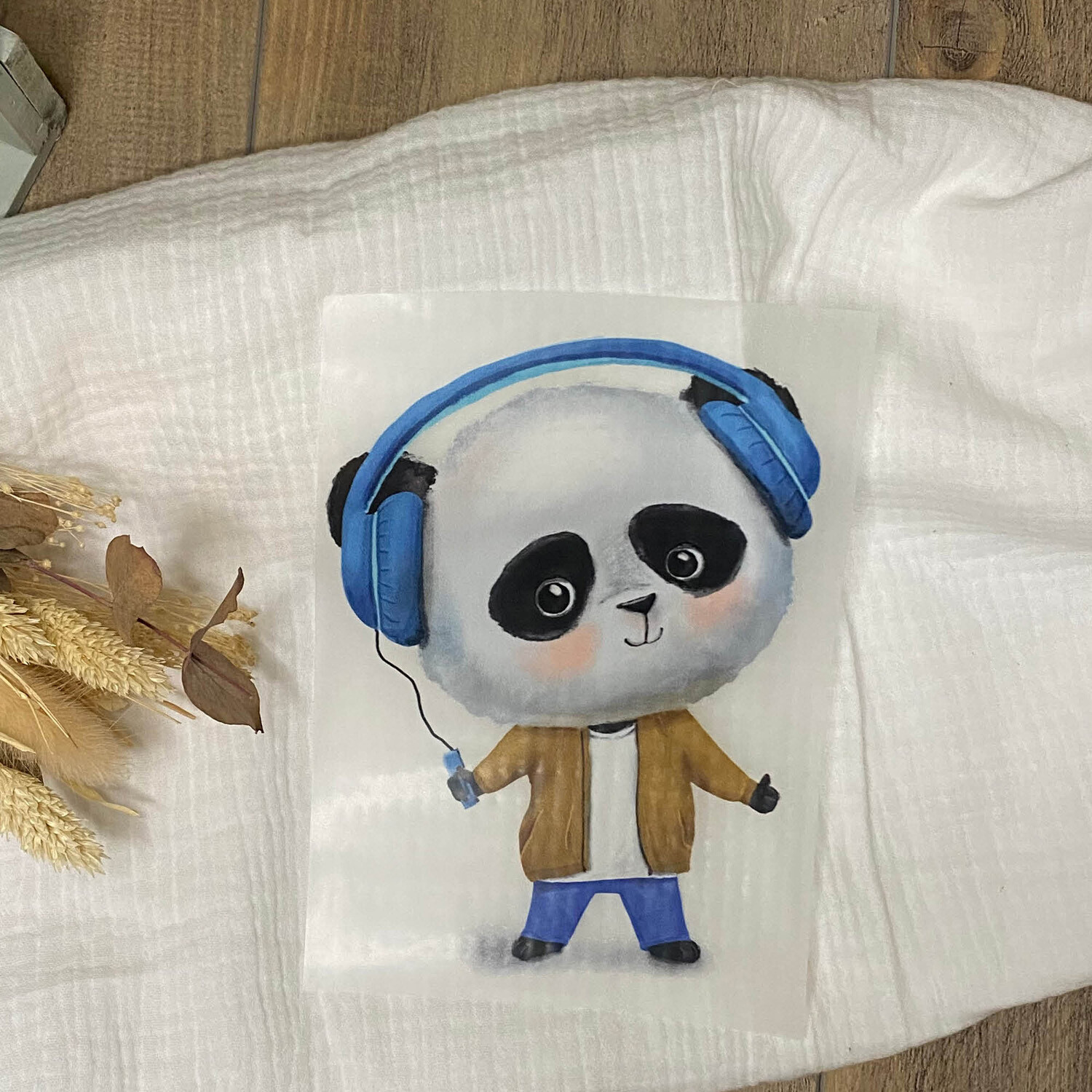 Bügelbild DJ Panda 12,5 x 16,5 cm (BxH)