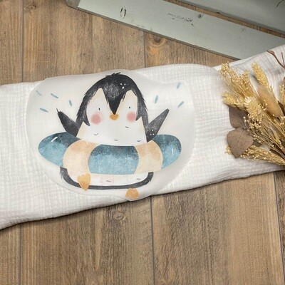 Bügelbild Pinguin mit Schwimmreifen 19,5 x 16,5 cm (BxH)