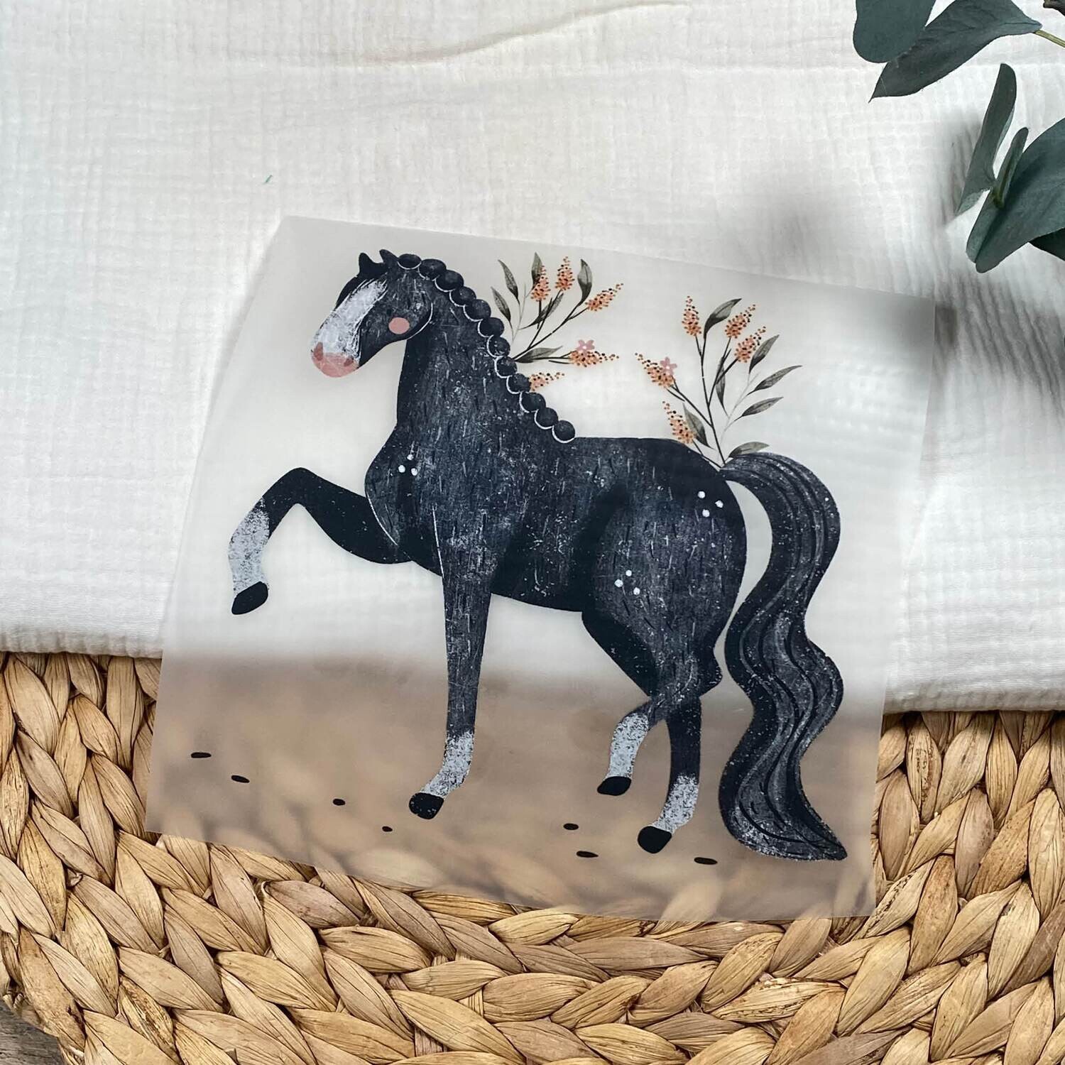 Bügelbild Pferd schwarz 18 cm x 18 cm (BxH)