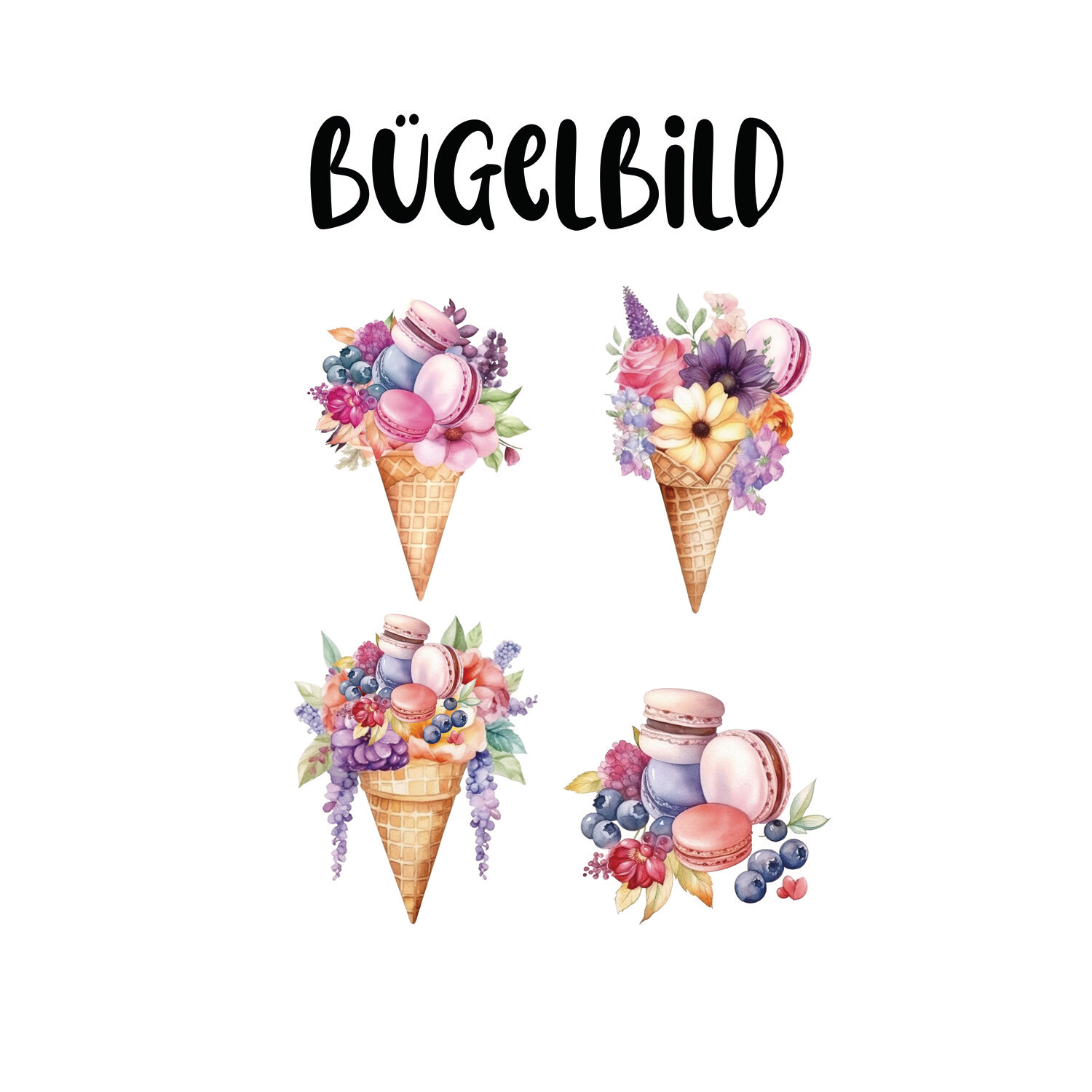 Bügelbild Set Icecream Floral (1. Eis 7 cm x 9,5 cm BxH)