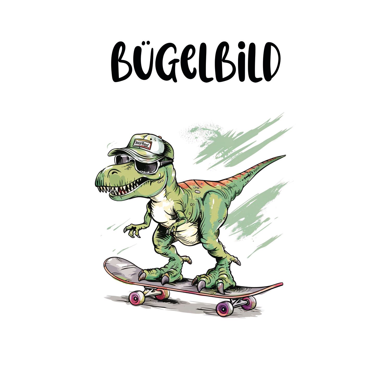 Bügelbild Skateboard Dino