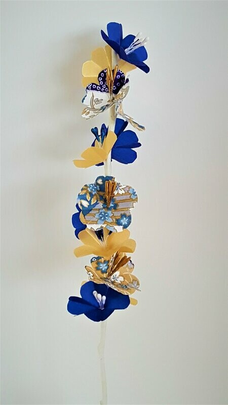 Branche de cerisier Collection les Fleuries bleu et or