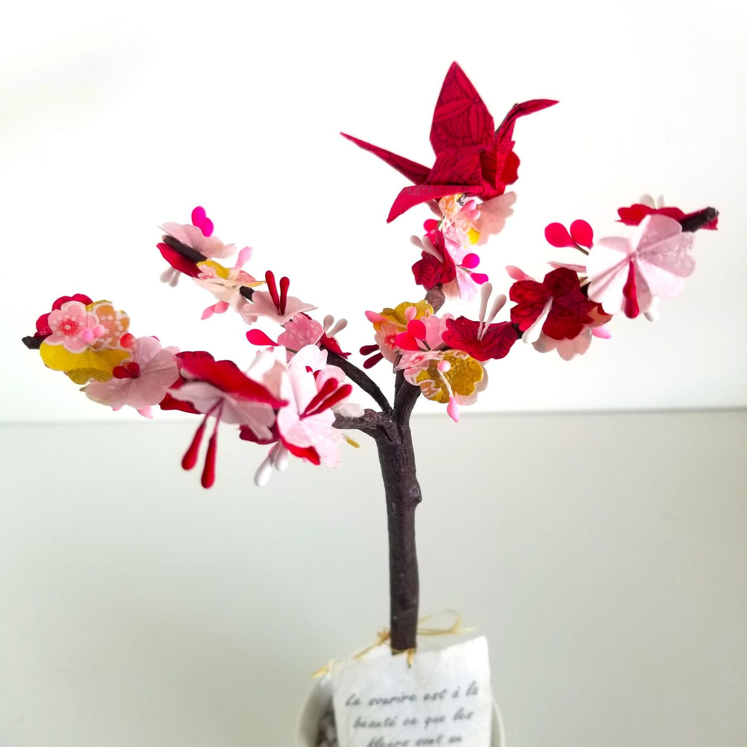 Petit cerisier rouge intense, blanc et rose