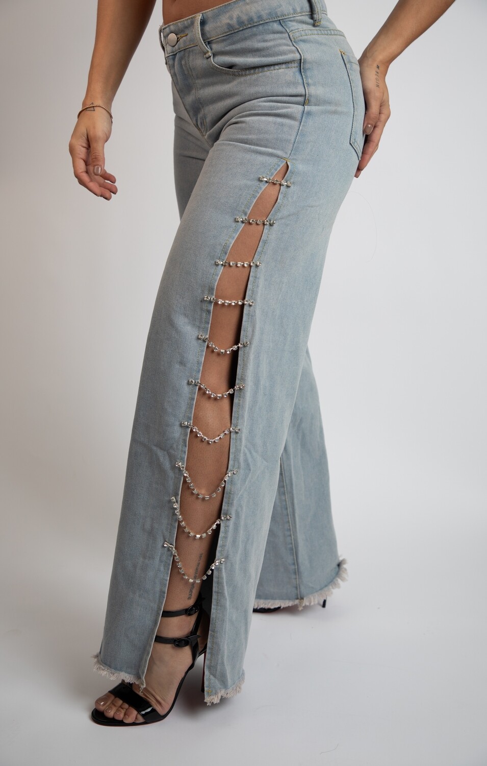Rhinestones Wide Leg Jeans