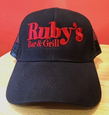Ruby's signature logo trucker cap — stitched — one size fits most