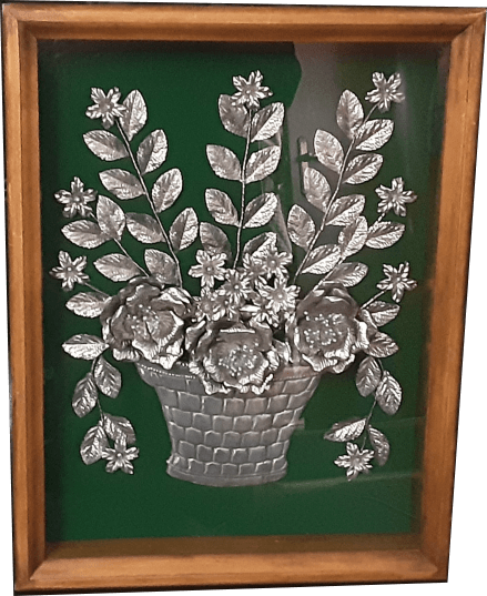 Quadro 3D- Vaso floral em folha de estanho