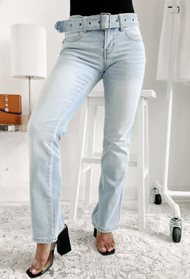 Matching Vibes Belted Low Rise Light Flare Jeans