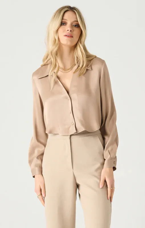 Button Front Cropped Blouse