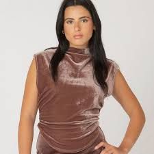 Ruched Mockneck Velvet Top