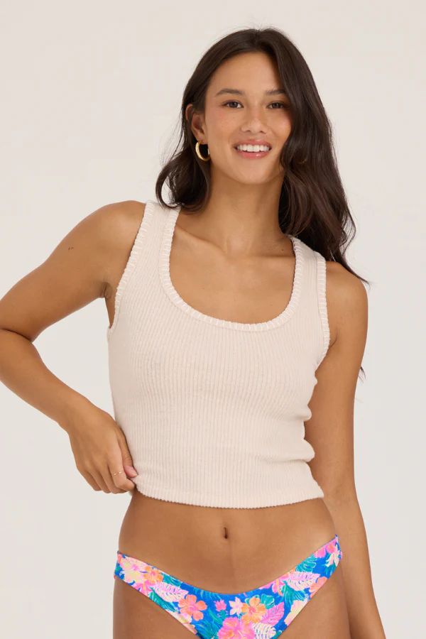 Ocean Drive Clothing Ribbed Hacci Whip Stitch Tank -   Summer Sand/White