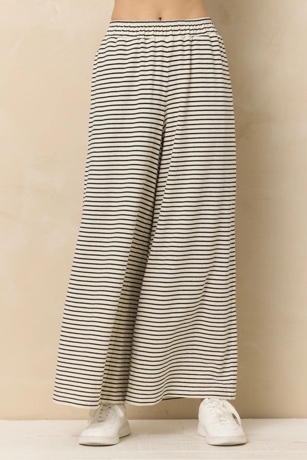 Vintage Havana Striped French Terry Cloth Wide Leg Pant
