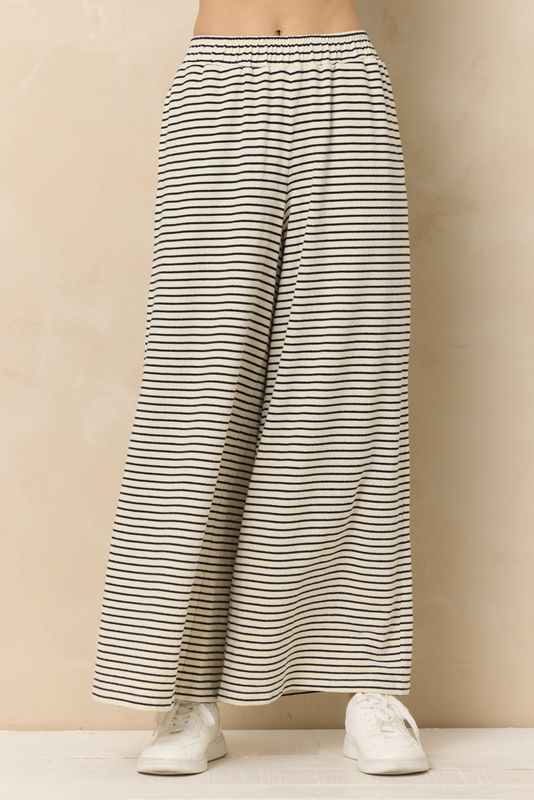 Vintage Havana Striped French Terry Cloth Wide Leg Pant