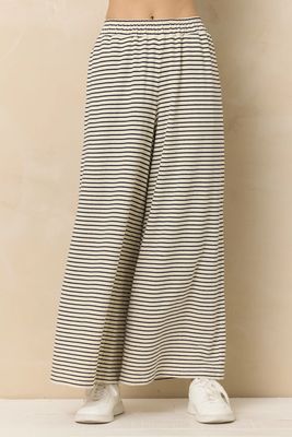Vintage Havana Striped French Terry Cloth Wide Leg Pant