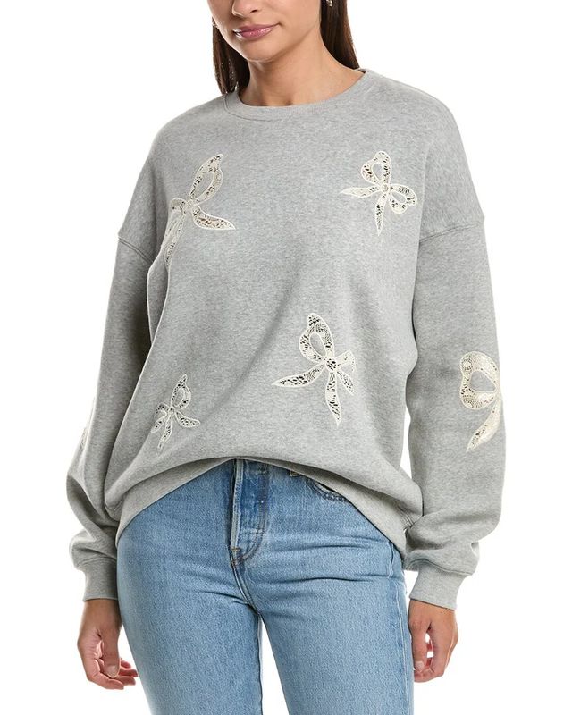 Vintage Havana Lace Insert Fleece Crew - Pearl Grey
