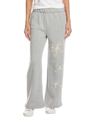 Vintage Havana Lace Insert Fleece Wide Leg Pant - Pearl Grey