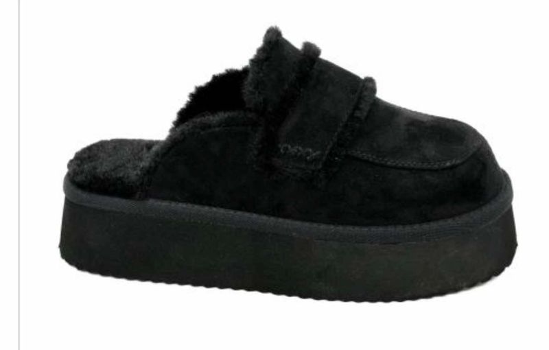 HEY GIRL Black Faux Sued Slippers