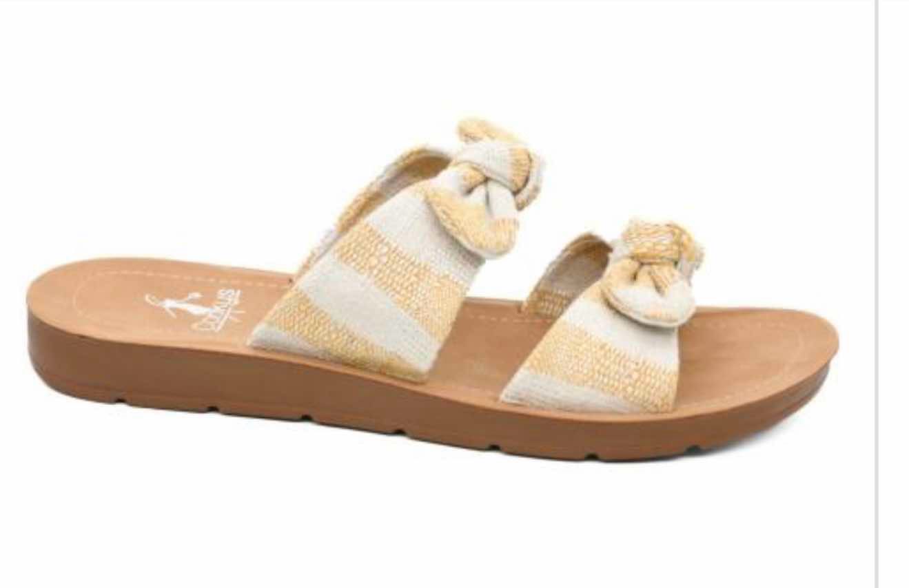 HEY GIRL Yellow Natural Stripe Sandals