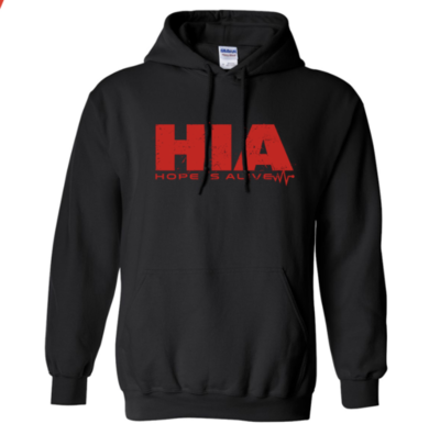 Black HIA Hoodie with Red Lettering Black HIA Hoodie with Red Lettering