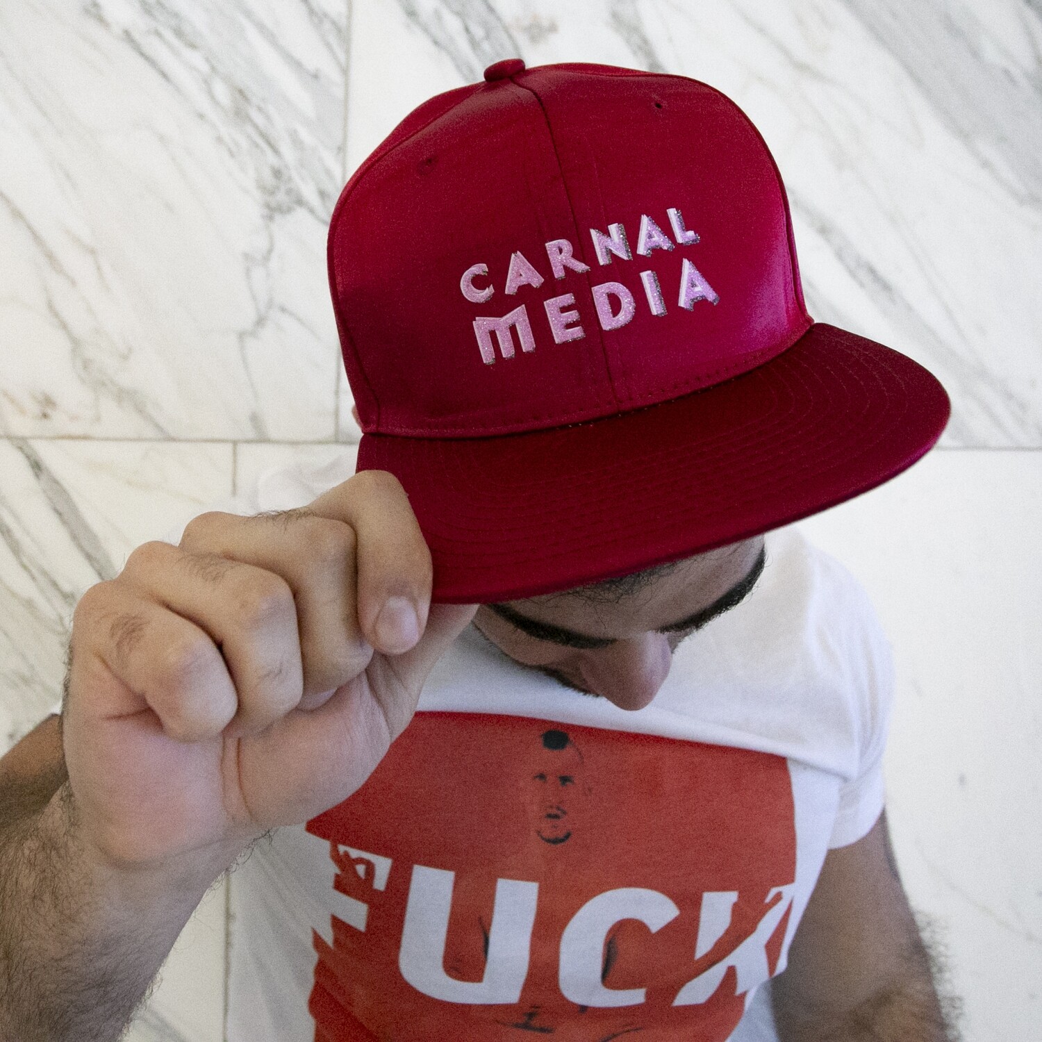 Carnal Media Hat in Red Satin