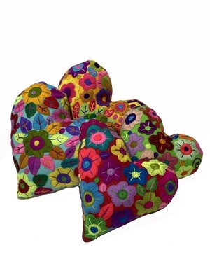 Mexican Embroidered Heart Throw Pillow 