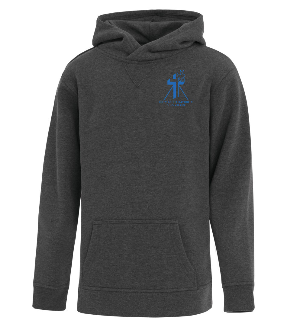 ATC ESACTIVE Core Hooded 15.7 oz Sweatshirt, Color: Charcoal Heather, Design Color: Blue, Design Number: Design 1