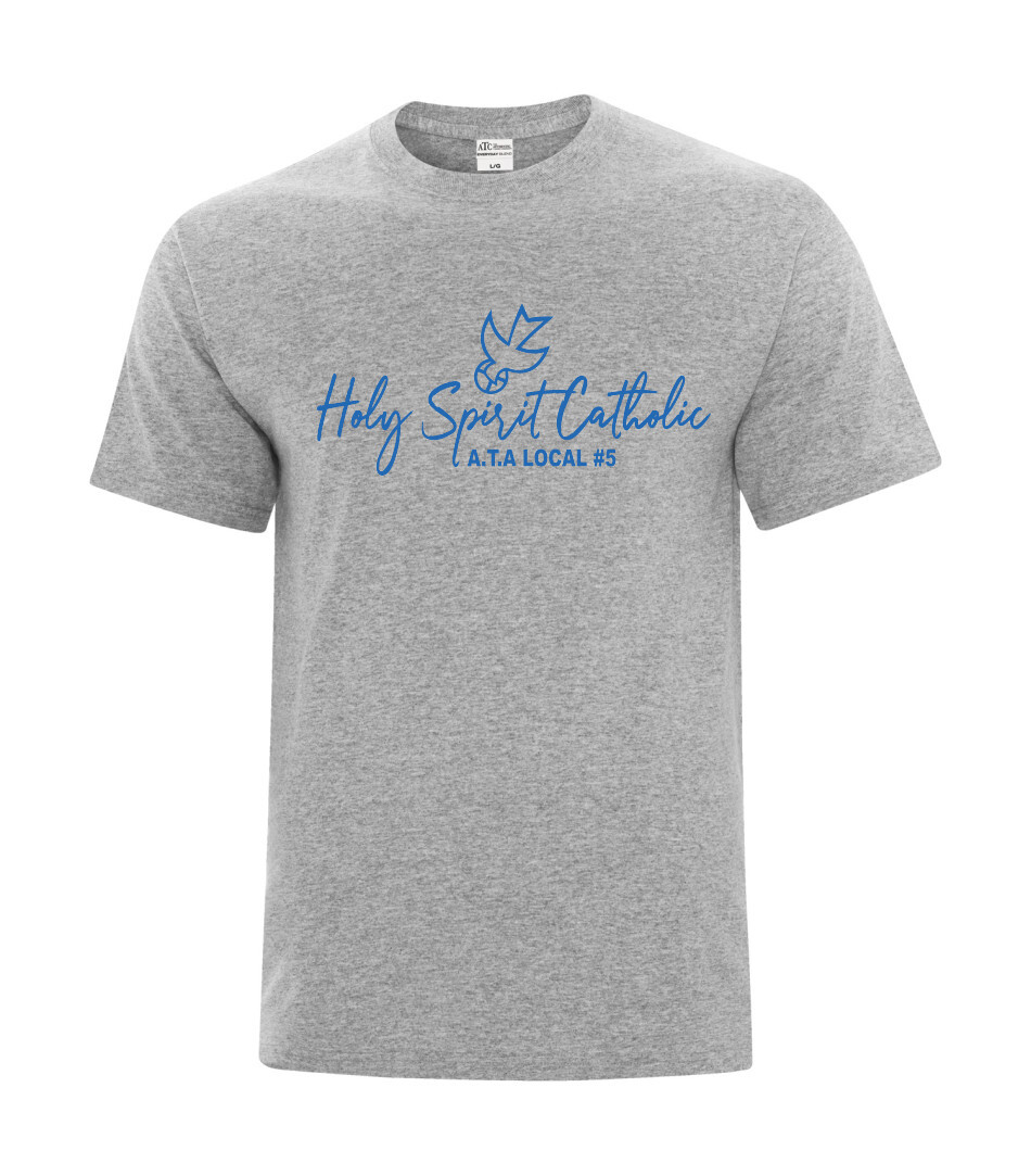 ATC Everday Cotton Blend Tee, Color: Athletic Grey, Design Number: Design 2, Design Color: Blue