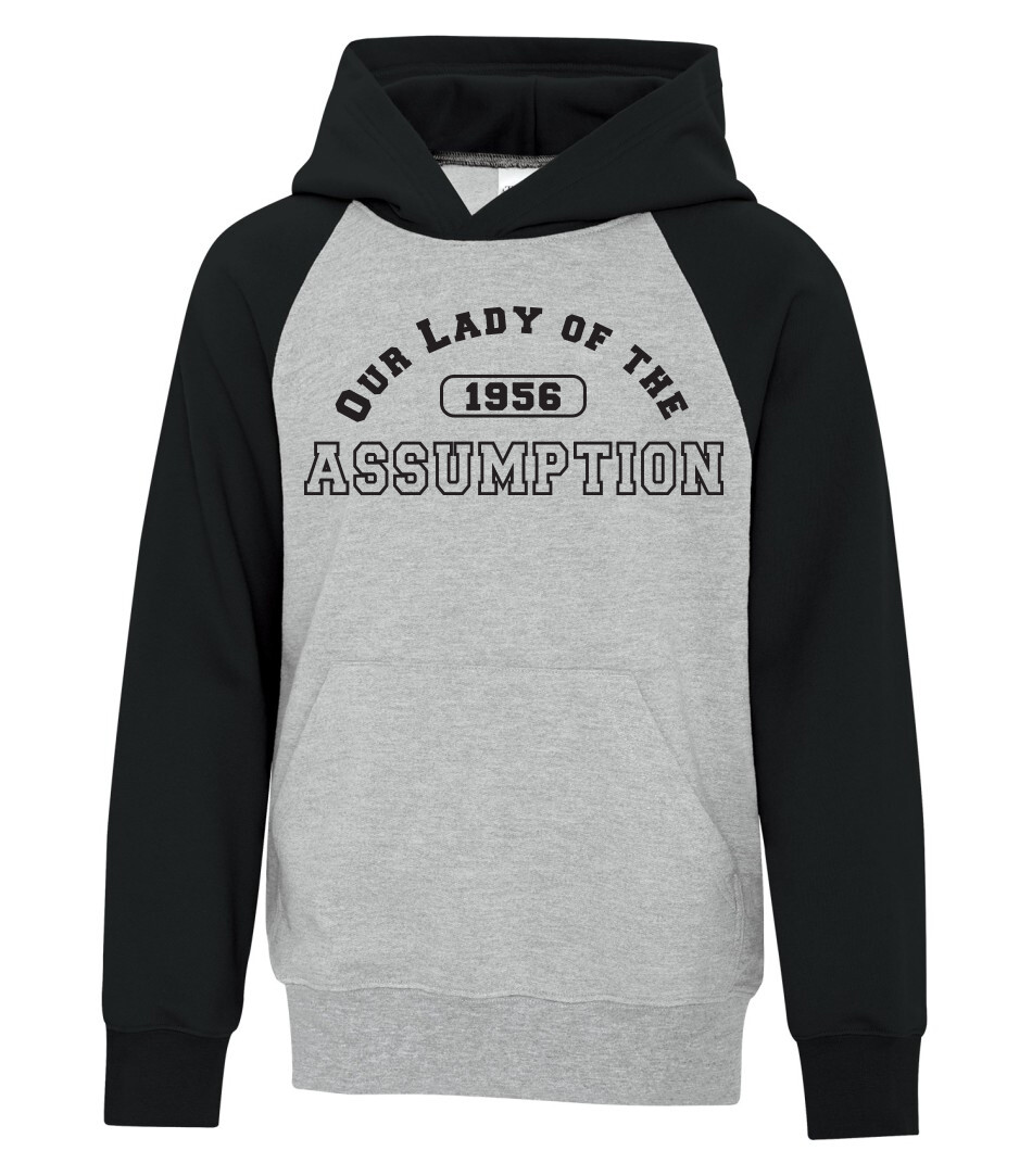 ATC™ EVERYDAY Fleece Two Tone Hooded Sweatshirt, Color: Athletic Heather/ Black Sleeves, Design Choice (Front): Design 1