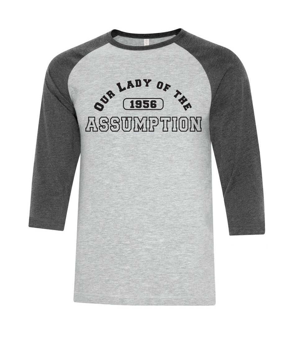 ATC™ EUROSPUN Ring Spun Baseball Tee, Color: Athletic Grey/ Charcoal Heather Sleeves, Design Choice (Front): Design 1