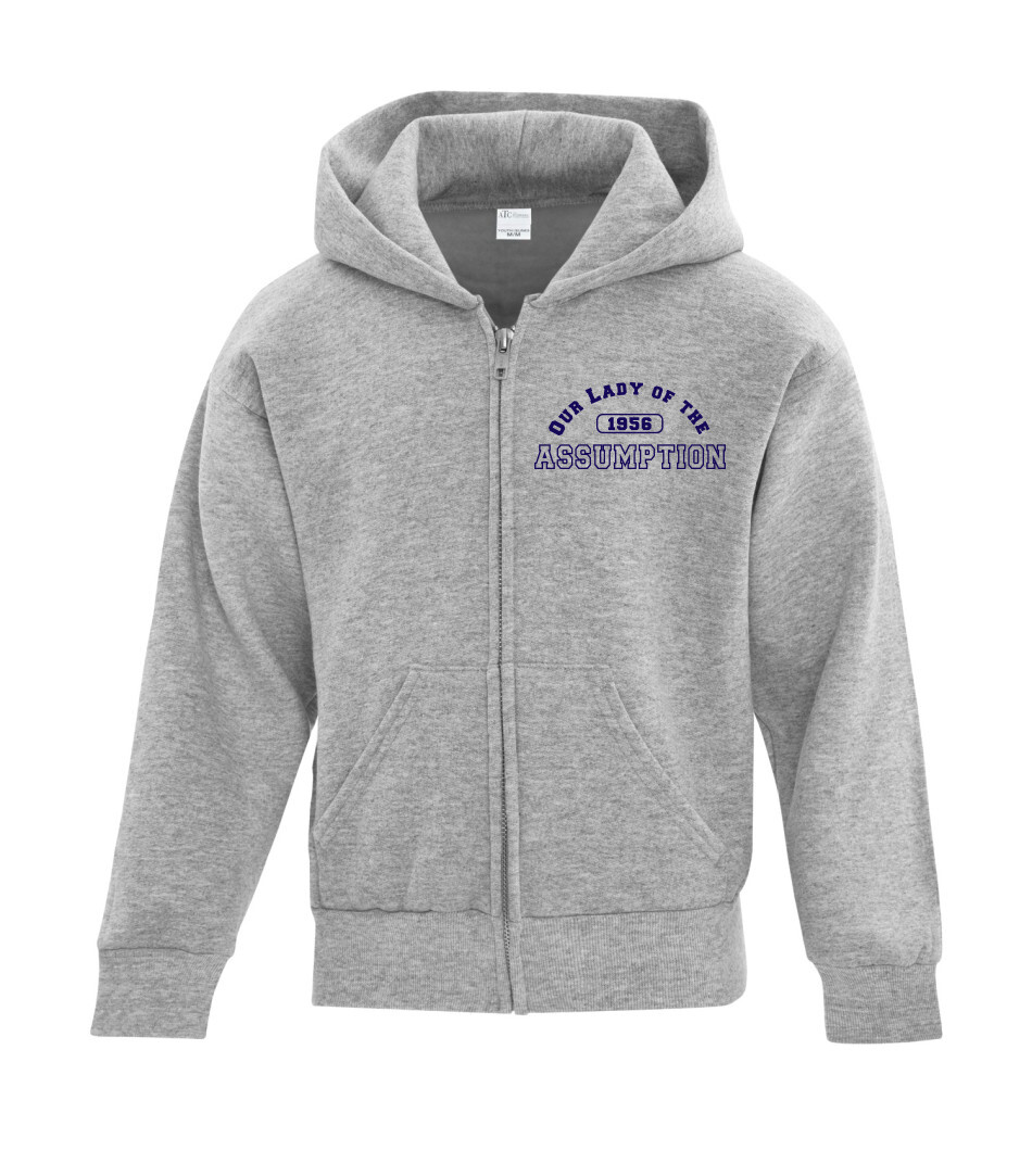 ATC™ EVERYDAY Fleece Full Zip Youth Hooded Sweatshirt, Color: Athletic Grey, Design Choice (Front): Design 1
