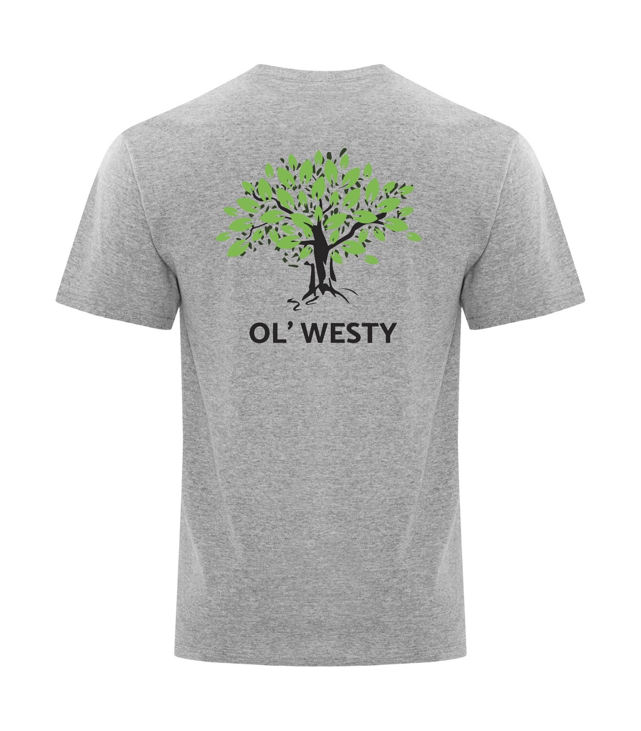 ATC™ EVERYDAY Cotton Blend Tee (Youth and Unisex), Color: Athletic Grey, Ol&#39; Westy tree print on back: Yes
