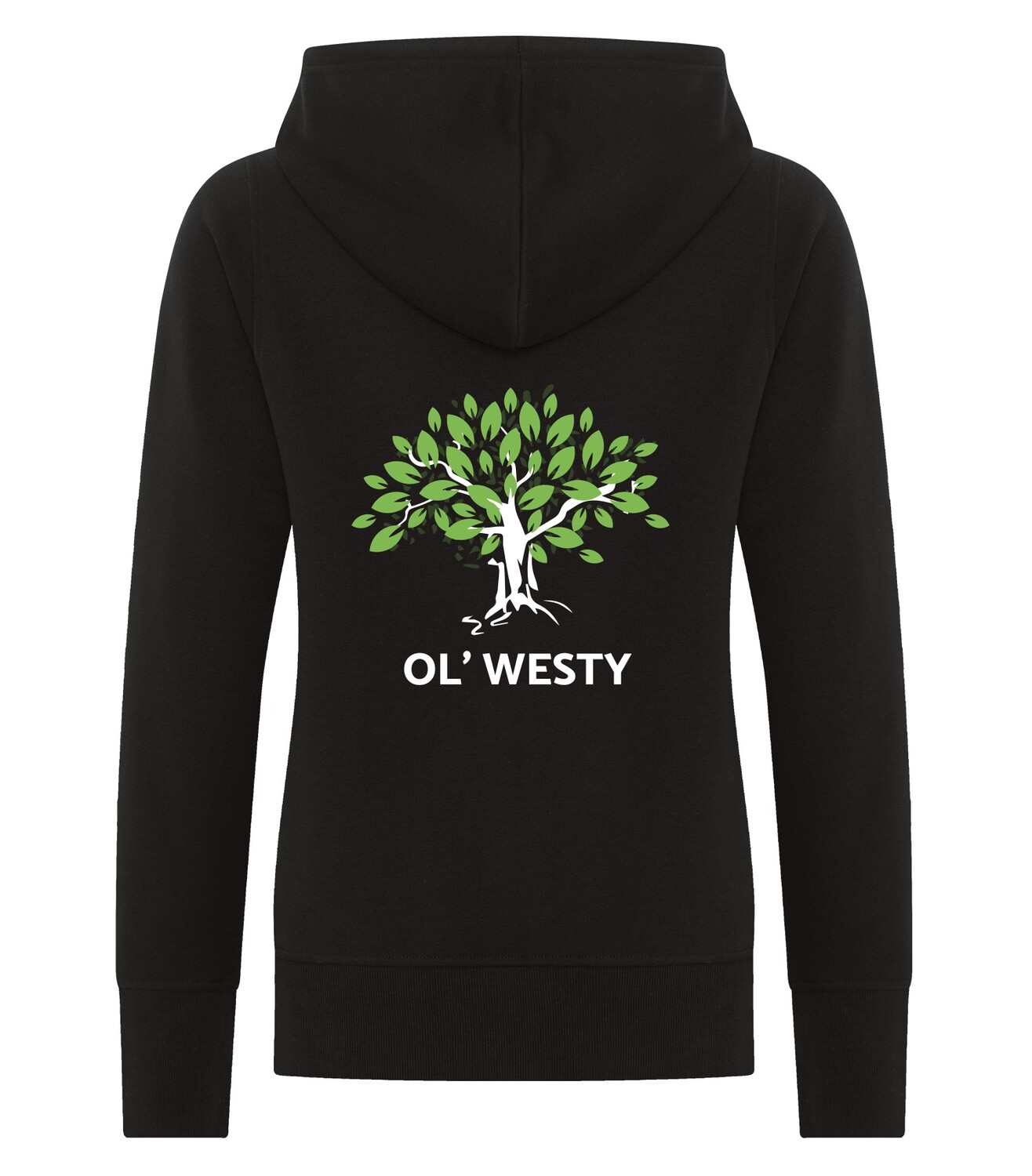 ​ATC™ ESACTIVE® Core Full Zip Hooded Ladies&#39;Sweatshirt, Color: Black, Ol&#39; Westy tree print on back: Yes