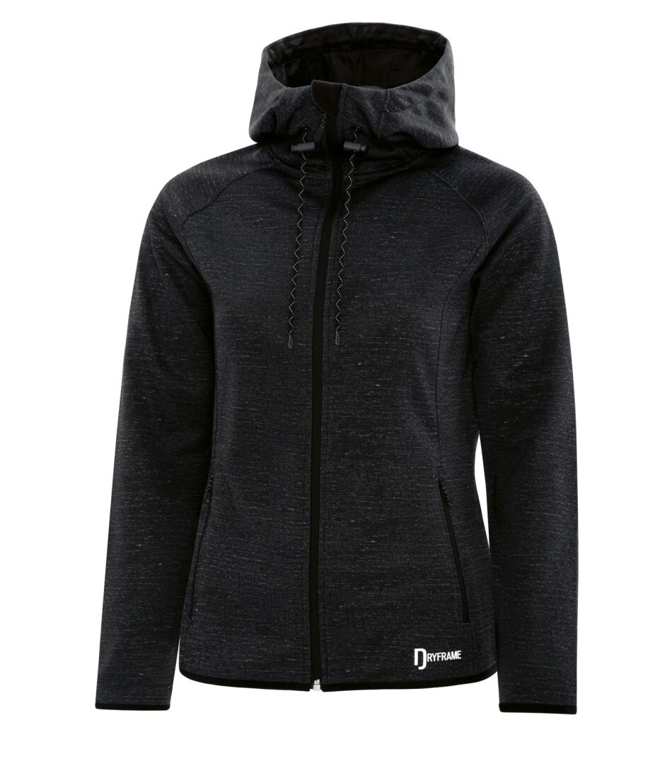 DRYFRAME® DRY TECH Fleece Full Zip Ladies&#39; Hooded Jacket, Color: Black Heather