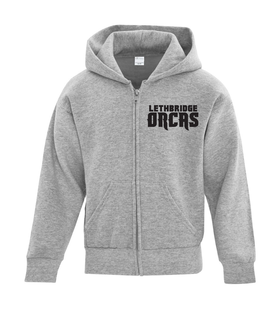 ATC™ EVERYDAY Fleece Full Zip Youth Hooded Sweatshirt, Color: Athletic Grey, Design Choice: Design 1