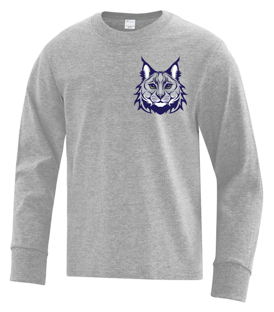 ATC™ EVERYDAY COTTON LONG SLEEVE YOUTH and ADULT TEE, Design Choice: Design 1, Color: Athletic Grey, Left Breast Print: Yes