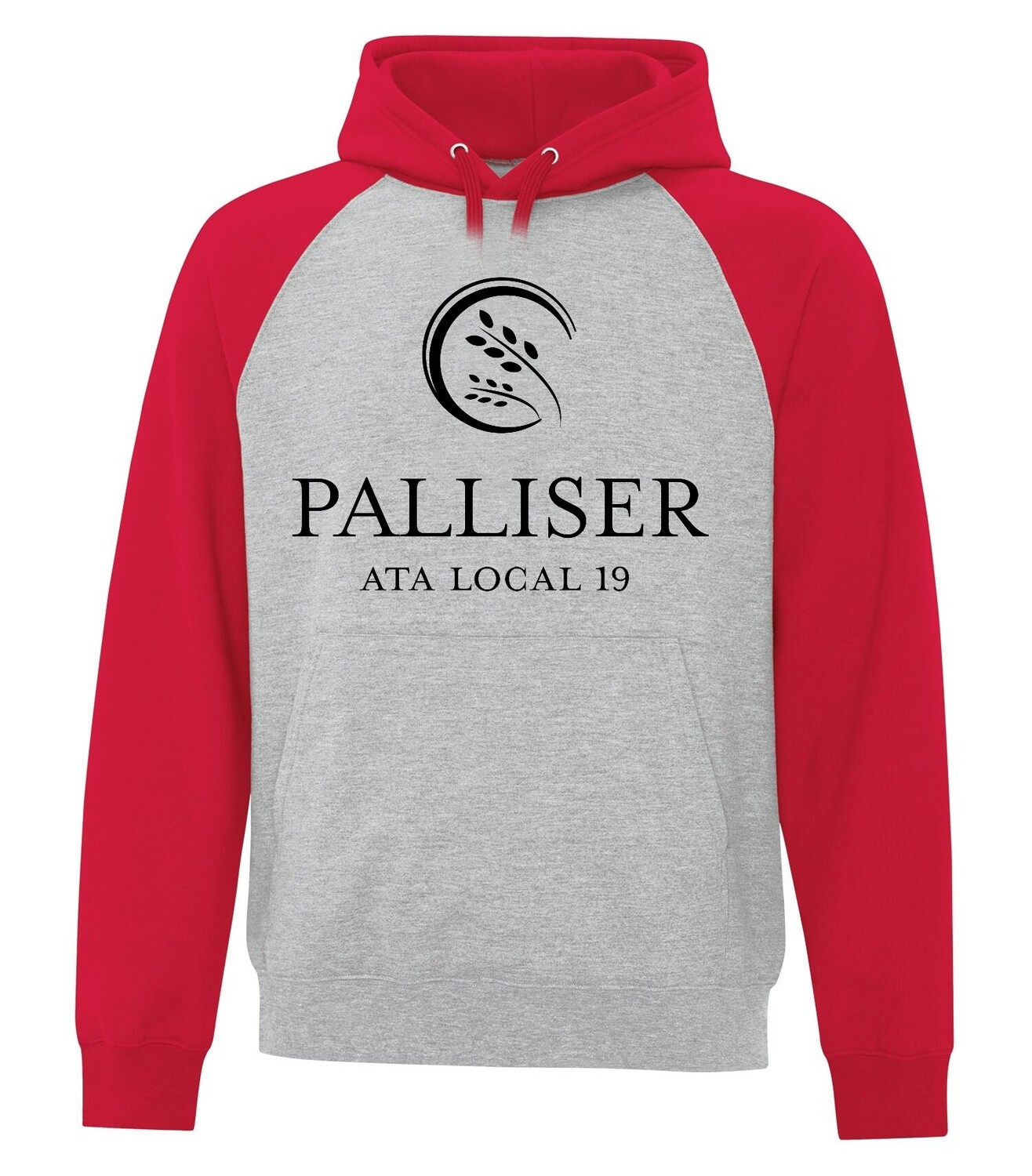 ATC Fleece Two Tone Hooded Sweatshirt, Color: Athletic Grey body/ Red sleeves, Design Choice: Palliser ATA logo