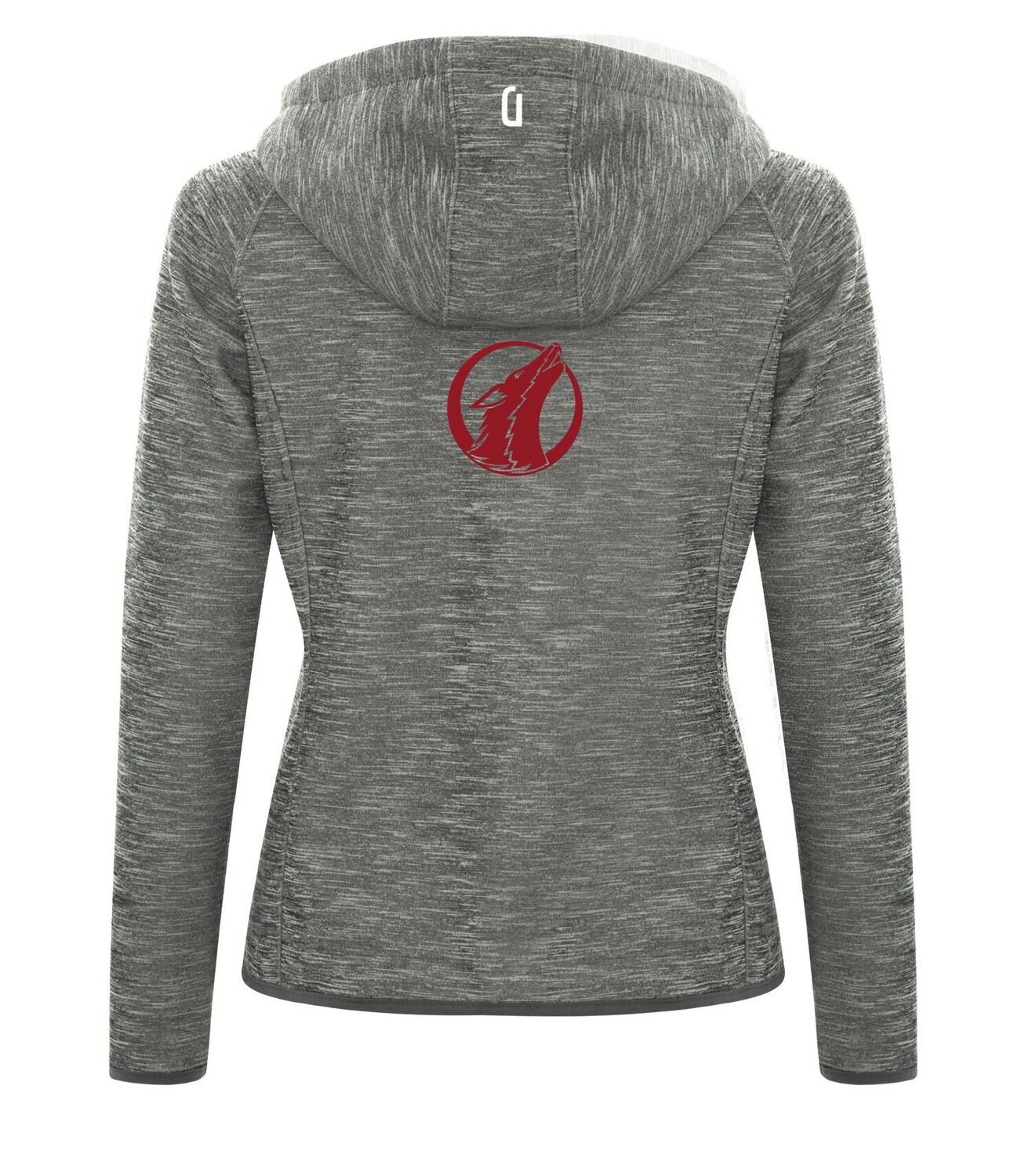 DRYFRAME® DRY TECH Fleece Full Zip Ladies&#39; Hooded Jacket, Color: Asphalt Heather, Add small solid howler on back between shoulder blades?: Yes